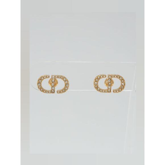 Christian Dior Goldtone Crystal CD Stud Earrings - Picture 1 of 14